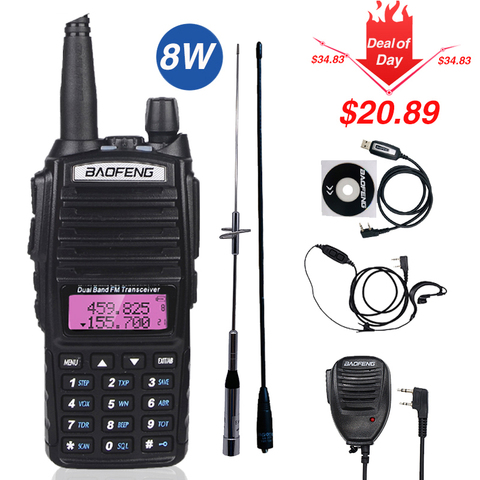 Véritable 8W Baofeng UV-82 talkie-walkie 10km uv 82 Radio bidirectionnelle UV82 VHF UHF double bande émetteur-récepteur chasse Portable CB jambon Radio ► Photo 1/6