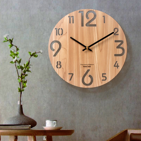 En bois 3D horloge murale Design moderne nordique bref salon décoration cuisine horloge Art creux mur montre décor à la maison 12 pouces ► Photo 1/6