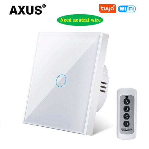 AXUS – interrupteur mural tactile Tuya Smart Life, 1/2/3 boutons, 1 voie, wi-fi, neutre, commande vocale, pour Google Home, Alexa, Standard ue ► Photo 1/6