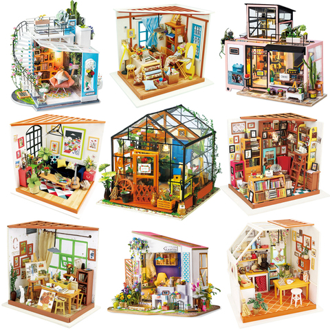 Robotime Kits de maison de poupée en bois 3D bricolage Miniature maison de poupée meubles jouets pour enfants cadeaux d'anniversaire meilleure Collection ► Photo 1/6