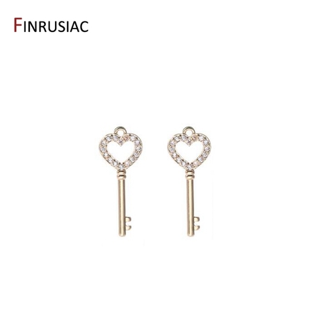 Fournitures de fabrication de bijoux de haute qualité à la main 14K plaqué or cuivre métal incrusté Zircon amour clé pendentif collier matériel ► Photo 1/6