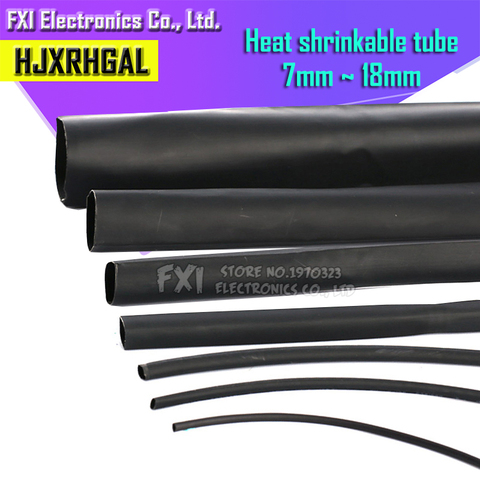 Tube thermorétractable, manchon isolant noir, 2 mètres/lot, 11mm 12mm 13mm 14mm 15mm 16mm 18mm 30mm ► Photo 1/2