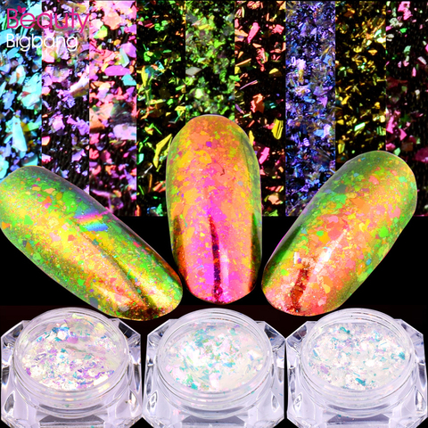 Beauté bigbang-poudre pour ongles, flocons pour Nail Art, paillettes caméléon, Chrome, pigments holographiques, accessoires de décoration pour ongles, 0.15g ► Photo 1/6