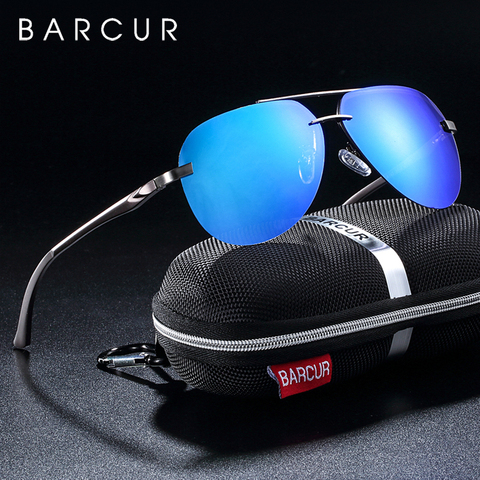 BARCUR-lunettes polarisées en Aluminium magnésium | Lunettes de sport pour hommes, al-mg, monture en acier inoxydable, lunettes Ultra légères pour hommes ► Photo 1/6