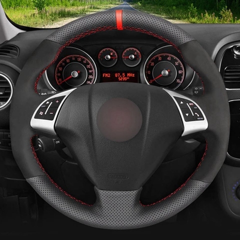 Couverture de volant de voiture bricolage noir en cuir véritable daim pour Fiat Punto Bravo Linea 2007-2022 Qubo Doblo 2008-2015 Grande Punto ► Photo 1/6