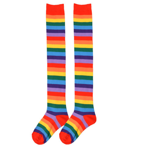 Chaussettes longues à cuisses pour femmes, chaussettes pour Halloween, Sexy, montantes à rayures, à la mode, arc-en-ciel, pour Halloween ► Photo 1/6