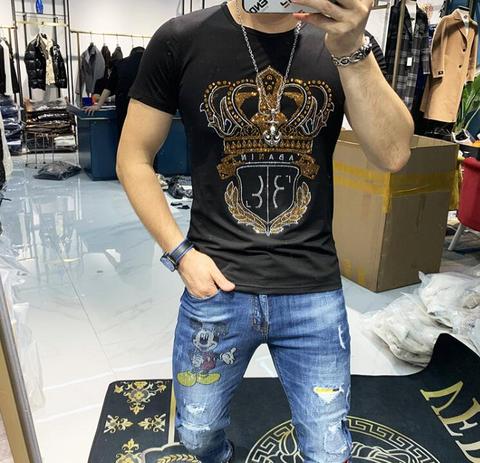 2022 nouveau strass top qualité t-shirts hommes mode vêtements Streetwear manches courtes O cou 100% coton ► Photo 1/6