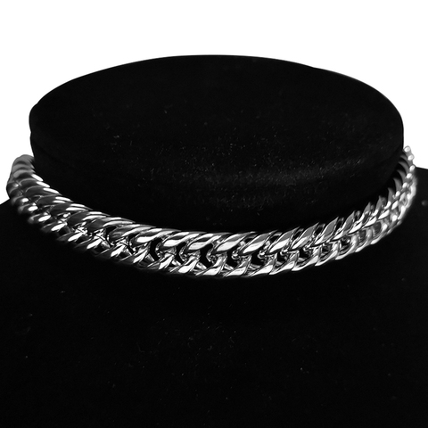 Collier ras du cou à mailles cubaines pour hommes et femmes, bijoux Hip hop, couleur argent, acier inoxydable ► Photo 1/6