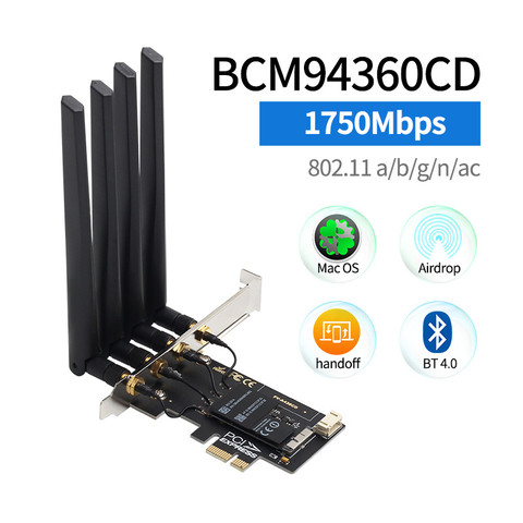 Carte réseau wi-fi 802.11ac, 1750 mb/s, PCIe, Bluetooth 4.0, adaptateur sans fil pour ordinateur de bureau MacOS Hackintosh Dekstop, Bcm94360 ► Photo 1/6