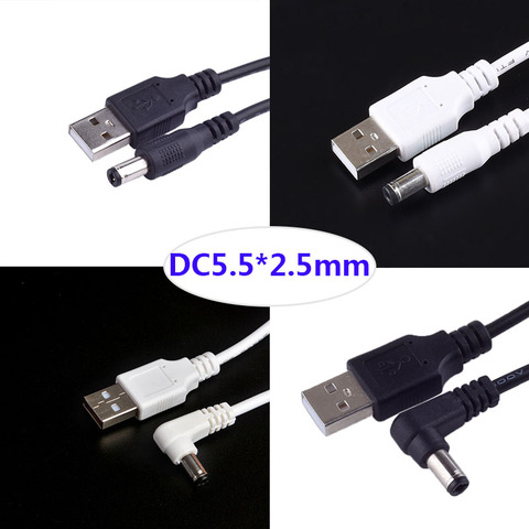 Prise d'alimentation USB à Angle droit en L, 5.5x2.5mm/DC 5.5x2.5, blanc et noir, avec connecteur de cordon, câble USB ► Photo 1/5