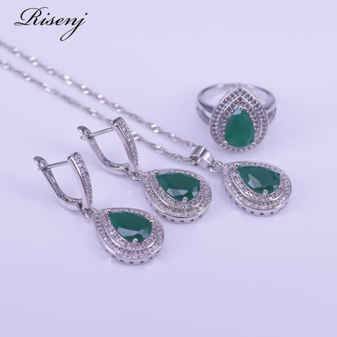 Bijoux malais Jade en argent 925 pour femmes, ensemble de boucles d'oreilles, bague, collier, ensemble de bijoux de costume, bijoux de mariée, 925 ► Photo 1/6