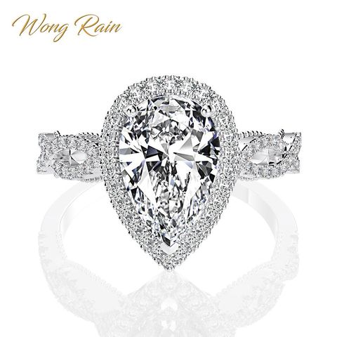 Wong Rain luxe 100% 925 en argent Sterling 3 CT poire créé Moissanite pierre gemme de mariage bague de fiançailles Fine bijoux en gros ► Photo 1/6