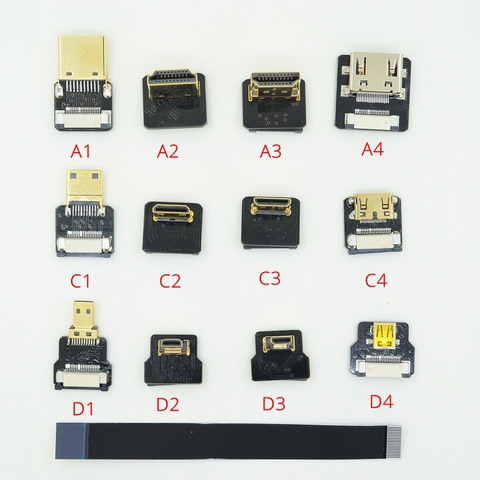 Ruban plat FPV HDMI-câble Micro HDMI-à Mini adaptateur HDMI-90 degrés 5cm-80cm FPC pas 20pin connecteur ► Photo 1/2