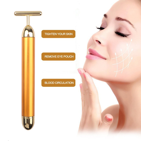 Rouleau de Massage vibrant pour le visage, barre de beauté, amincissant, Anti-vieillissement, étanche, 24k ► Photo 1/6