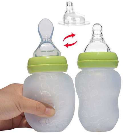 Bouteille et cuillère d'alimentation en Silicone pour bébé 180ML, gourde d'alimentation pour bébé, bouteille d'eau pour nourrissons pour enfants ► Photo 1/6