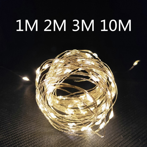 1m/2m/3m/10m fil de cuivre batterie boîte guirlande LED décoration de mariage pour la décoration de la maison fée pour fête décoration chaîne lumière ► Photo 1/6