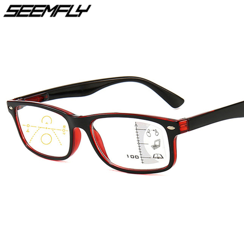 Lunettes de lecture multifocales progressives Seemfly hommes femmes lunettes carrées Anti lumière bleue vue proche de loin dioptrie 1.0 1.5 2.0 ► Photo 1/6