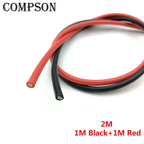 Câble de fil de Silicone en Gel de silice souple résistant à la chaleur, 1 mètre noir et 1 mètre rouge 10awg 12awg 14awg 16awg 18awg ► Photo 1/6