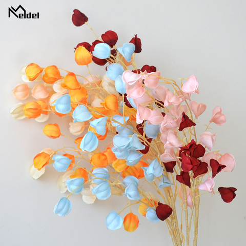 Meldel-fleurs artificielles en soie de cerisier 3 fourchettes, Arrangement de fleurs, lanterne Physalis, pour décoration de fête à la maison, pour un mariage ► Photo 1/6