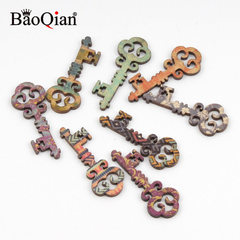 Mélange de clés rétro en bois pour bricolage, artisanat artisanal en bois, embellissements, Scrapbooking, ornement, décoration de la maison, 16x40mm, 20 pièces ► Photo 1/4