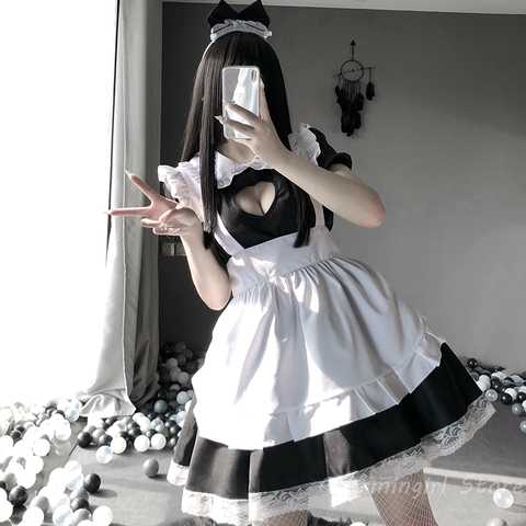 Japonais Kawaii tenue de femme de chambre pour les femmes Lolita doux Anime Cosplay Costumes Sexy Lingerie dentelle nuisette école fille Costume ► Photo 1/6