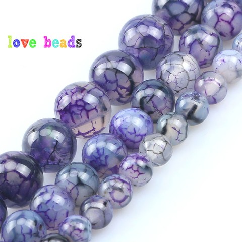 Perles d'agates de veines de Dragon violet, perles rondes en pierre naturelle pour la fabrication de bijoux, accessoires de Bracelet à faire soi-même, fil de 15 pouces, 6/8/10mm ► Photo 1/6