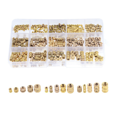 330 pièces/boîte M2 M3 M4 M5 écrou d'insertion en laiton moulage par Injection en laiton filetage moleté Inserts écrous assortiment Kit M2 * 4 M3 * 8 M4 * 6 M5 * 10 ► Photo 1/6