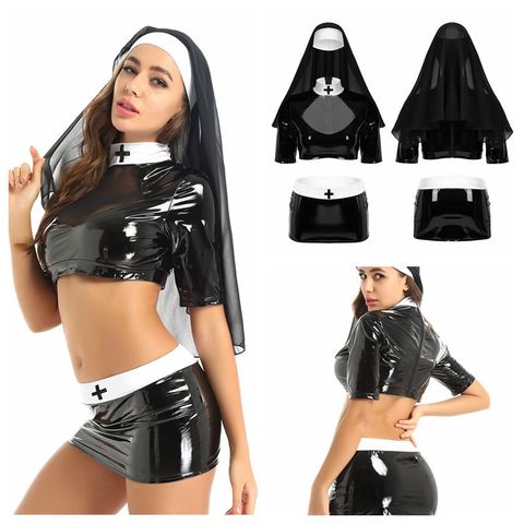 Costumes Cosplay de nonne coquine pour femmes adultes, tenue de jeu de rôle d'halloween, avec jupe moulante et couvre-chef pour Clubwear ► Photo 1/6