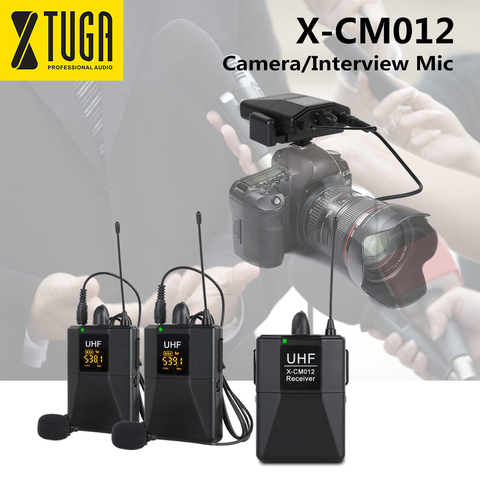 XTUGA X-CM012 UHF double Microphone de Lavalier sans fil, micro de caméra, système de micro de revers UHF avec 16 canaux sélectionnables jusqu'à 164ft de portée ► Photo 1/6