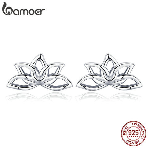 BAMOER nouveauté 925 en argent Sterling Lotus fleur boucles d'oreilles pour les femmes élégant Lotus boucles d'oreilles bijoux en argent BSE024 ► Photo 1/6