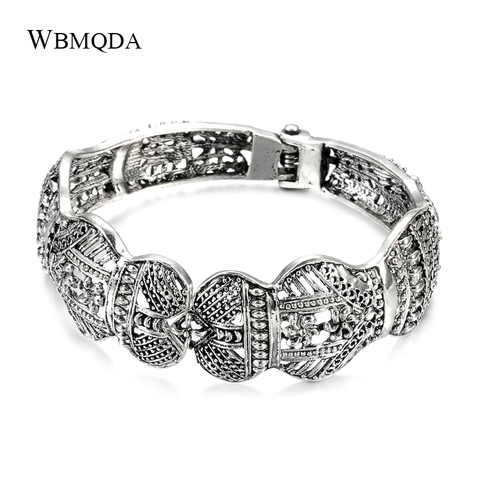 Wbmqda – grand Bracelet tibétain en argent pour femmes, bijoux Vintage, Style ethnique, motif sculpté, cadeau de mariage ► Photo 1/6