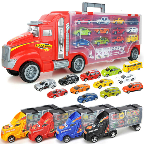 Grand Transport voiture porte-conteneurs gros camion véhicules jouets avec Mini voitures moulées sous pression modèle jouets pour enfants garçons cadeaux d'anniversaire ► Photo 1/6