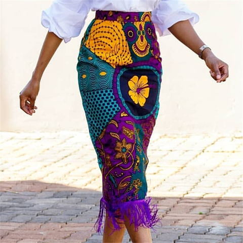 Jupe florale Vintage, mode africaine, avec pompon, taille haute, élégante, rétro, mode africaine, été livraison directe ► Photo 1/6