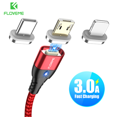 FLOVEME Micro magnétique USB Type C câble pour iPhone 12 11 câble d'éclairage 3A fil de charge rapide LED téléphone aimant chargeur données Cabo ► Photo 1/6