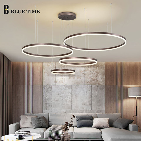 Creative pendentif LED lumière moderne maison lampe brossé or et café Cricle acrylique Led plafond pendentif lampe suspendue Luminaires ► Photo 1/6