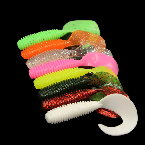 Lot d'appâts artificiels souples en Silicone pour la pêche, pack de leurres pour attraper des poissons tels que les carpes, avec queue de ver, larve bionique, Wobbler, swimbait, 5 pièces ► Photo 1/6