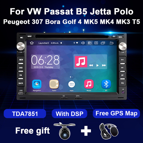 Autoradio Android, Navigation GPS, lecteur multimédia, DVD, 2 Din, pour voiture Peugeot 307, VW, PASSAT B5, JETTA BORA, GOLF 4, POLO MK5, MK4, MK3, T5 ► Photo 1/5