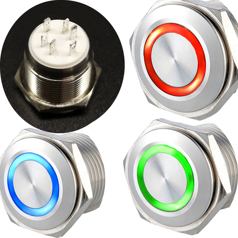 Interrupteur électrique en acier inoxydable, anneau tricolore, bague de réinitialisation RGB éclairée, 16mm, 19mm, 22mm, 3V, 6V, 12V, 24V ► Photo 1/4