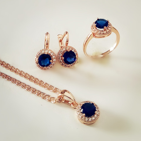 Ensemble de bijoux de mariée luxueux, couleur or Rose, collier, boucles d'oreilles, bague, à la mode, pour femmes, nouvelle collection ► Photo 1/6