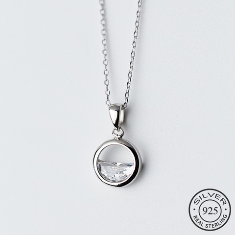 Réel 925 argent Sterling cristal rond minimaliste pendentif colliers minimaliste Fine bijoux pour les femmes accessoires de fête ► Photo 1/6