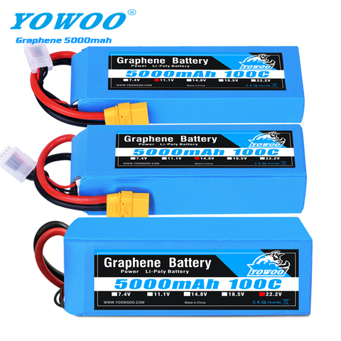 Batterie en graphène radioélectrique Lipo 2S 7.4V 3S 11.1V 4s 14.8 5s 18.5V 6S 22.2V 5000mAh 100C XT60 XT90, pour voiture RC, hélicoptère ► Photo 1/6
