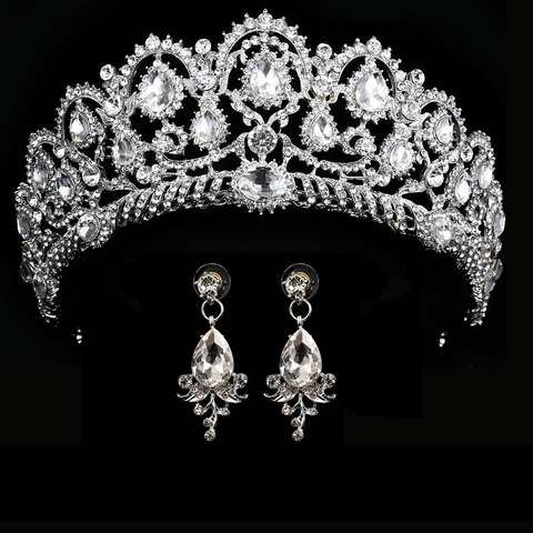 Couronne de mariage diadème de mariée avec boucles d'oreilles, couronne de luxe avec bandeau avec strass, bijoux de luxe ► Photo 1/6