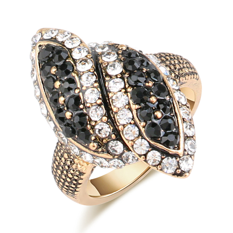 Grandes bagues de mariage en cristal noir pour femmes, vente en gros, bague ondulée de couleur or Antique, bijoux de mode, livraison gratuite ► Photo 1/6