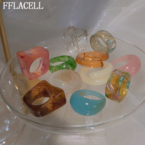 FFLACELL 2022 été mode acrylique géométrique irrégulière boule de verre Transparent résine coloré anneaux pour les femmes bijoux cadeaux ► Photo 1/6