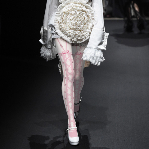 Lolita-collant à motifs opaques à lacets rose doux ► Photo 1/3