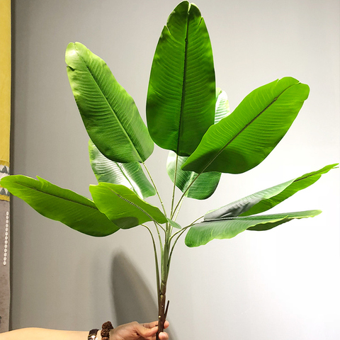 Grandes plantes artificielles 82cm, arbres de bananiers tropicaux, fausses feuilles de palmier, branche en plastique feuille verte, décoration de la Jungle pour la maison, fête ► Photo 1/6