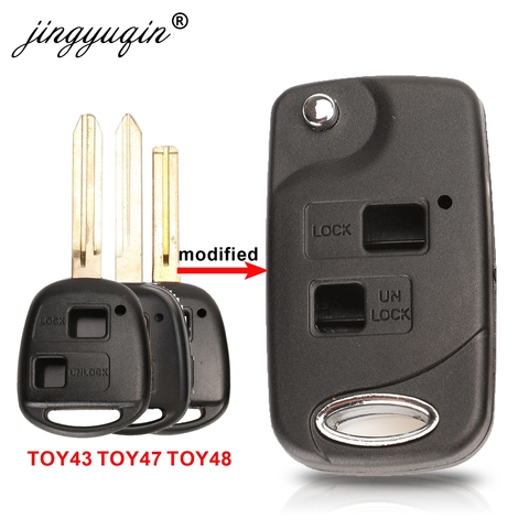 Jingyuqin clapet 2 boutons coque de clé à distance pour Toyota RAV4 Avalon Echo Prado Tarago Camry Tarago TOY43 / TOY47 TOY48 boîtier Fob ► Photo 1/5