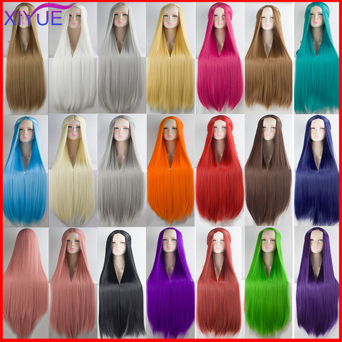 100CM Cos perruque Blonde bleu rouge rose gris violet cheveux pour fête longue droite synthétique cosplay perruques pour femmes cheveux perruques ► Photo 1/6