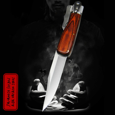 Couteau pliant extérieur pointu avec manche en bois rouge, couteau pliant de poche, couteau de camping extérieur japonais, couteau en acier D2 ► Photo 1/6