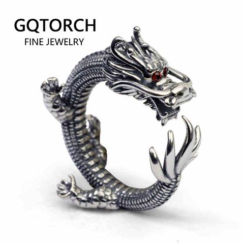 Véritable solide 925 argent Dragon anneaux Vintage hommes taille ouverte réglable Thai argent anneaux hommes accessoires bijoux ► Photo 1/6